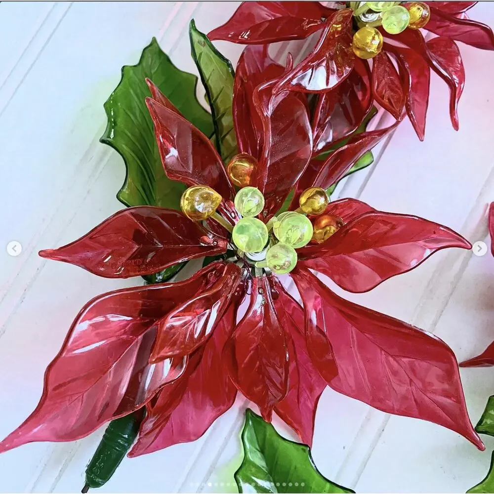 Vintage Christmas Poinsettia Lucite 1968 CK Ind Red Flower Double Flower ONE